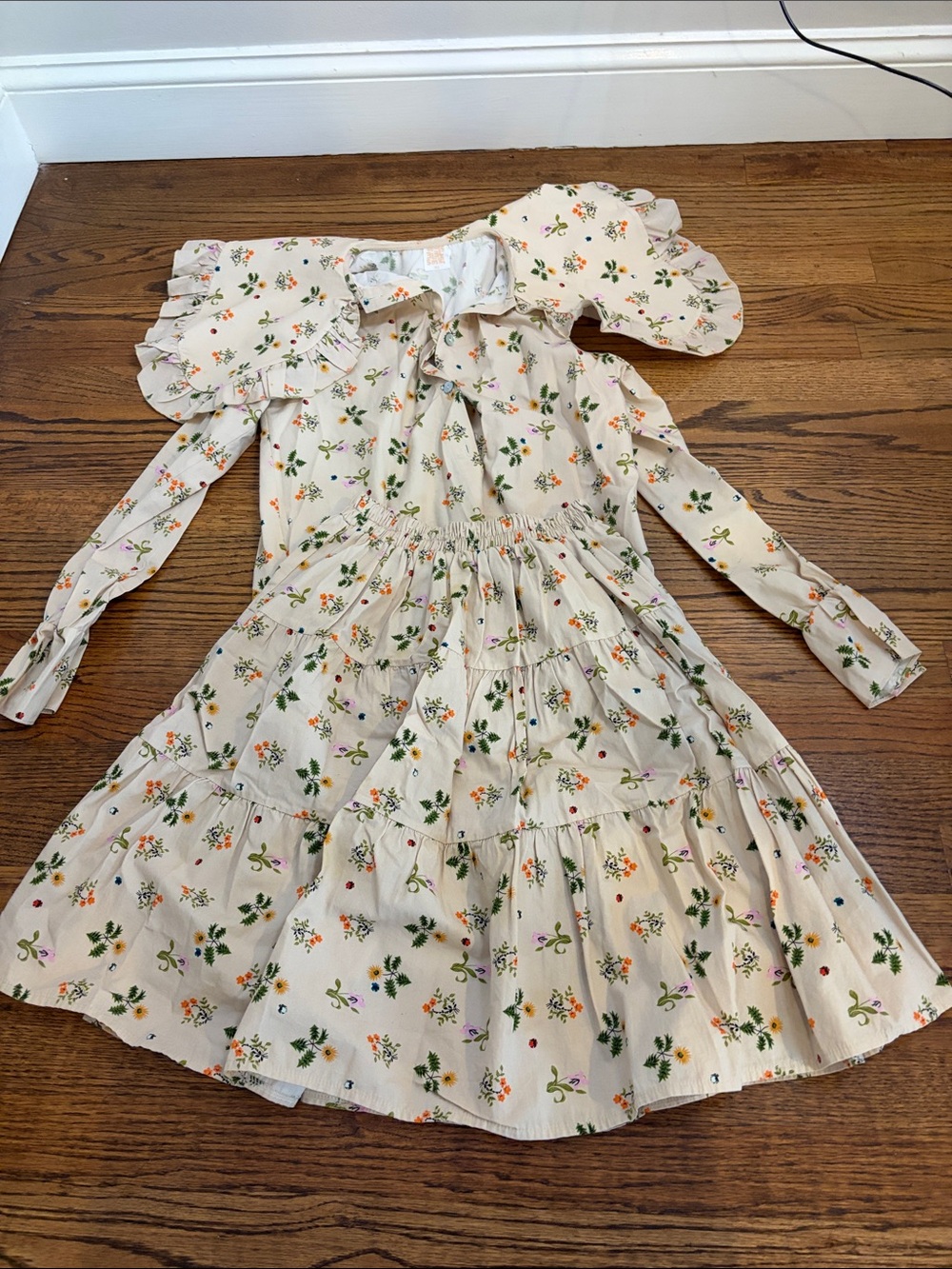 Eliyas label Cream Floral Ruffle Tiered blouse and skirt set